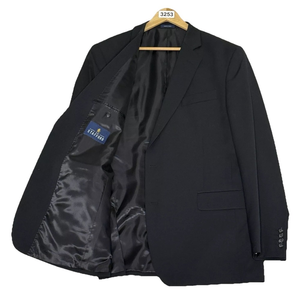 Stafford Classic Fit Travel Stretch Sport Coat‎ Blazer Mens 44L Black